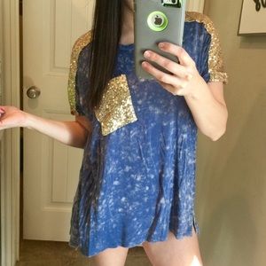 POL cloudy blue sequin detail oversized tee S